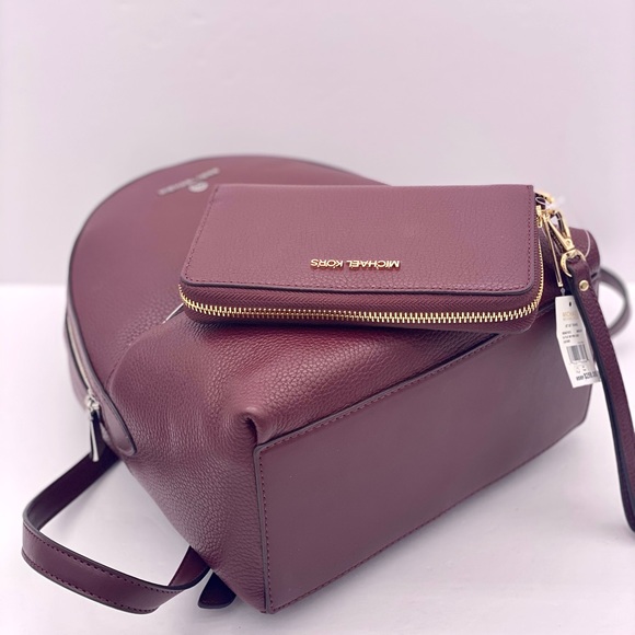 Michael Kors Valerie Medium Pebbled Leather Backpack and Wallet Set Merlot - Picture 5 of 15